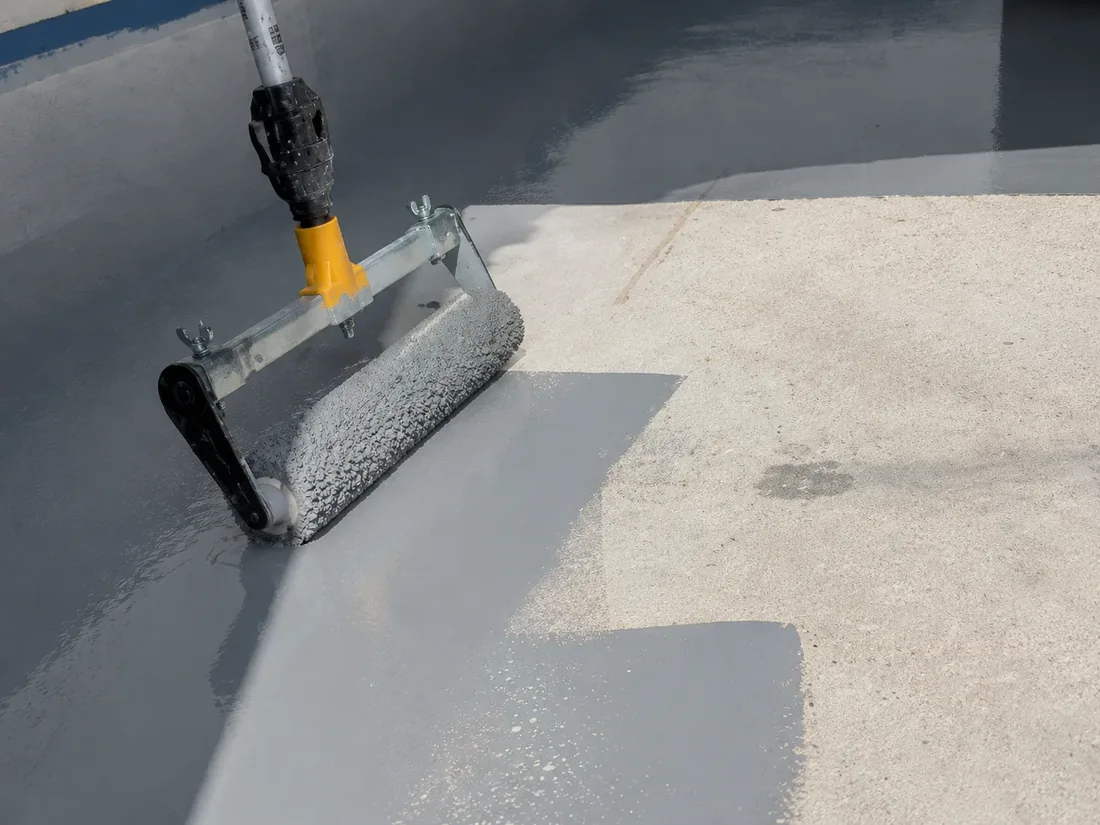 Applying epoxy base coat and flake